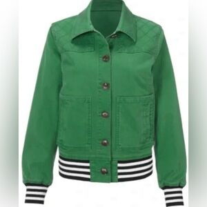Green Jacket with Striped Hem